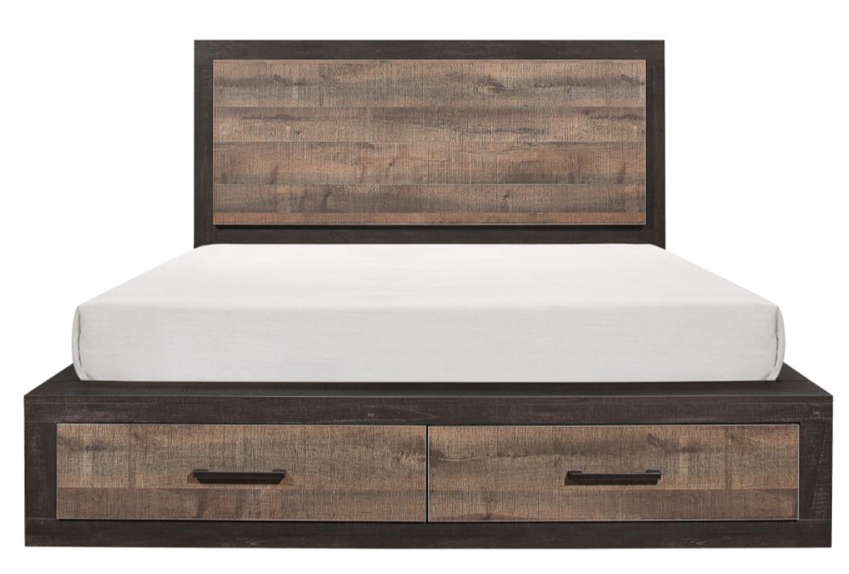 Miter King Platform Bed with Footboard Storage in Rustin Mahogany & Dark Ebony 1762K-1EK*