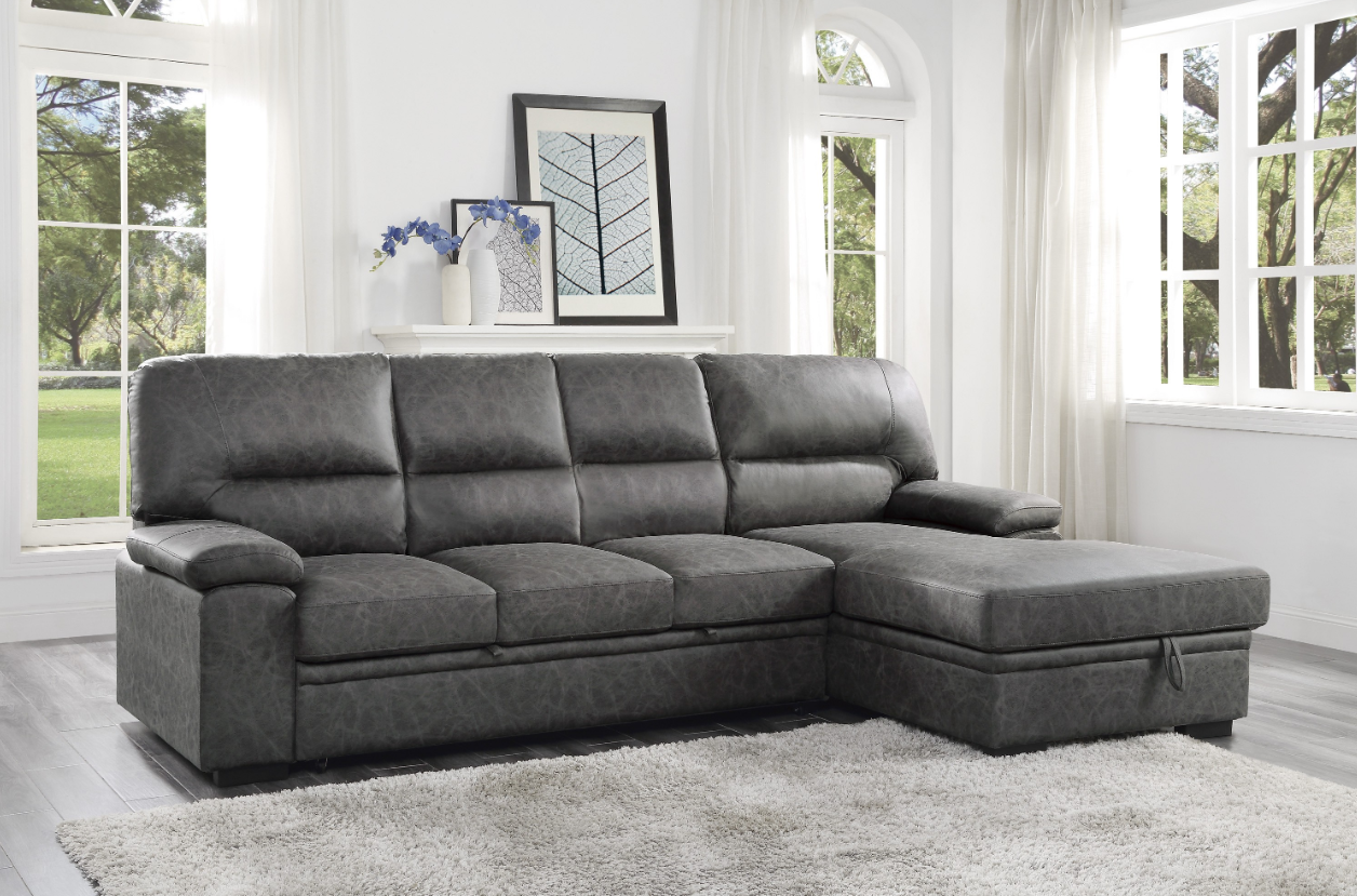 Michigan Sectional with Pull Out Bed and Right Chaise in Dark Gray 9407DG*2RC3L