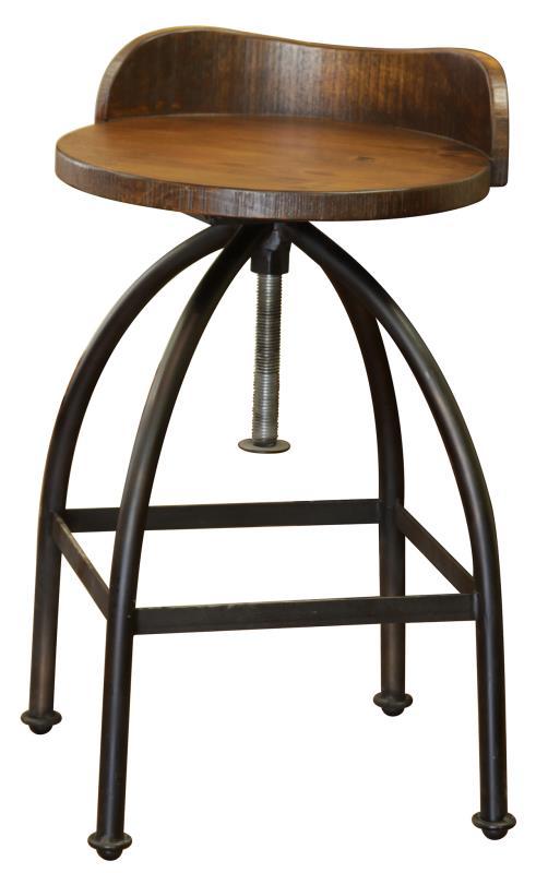 Pueblo 24-30" Adjustable Height Swivel barstool, Wooden Seat, Iron Base **