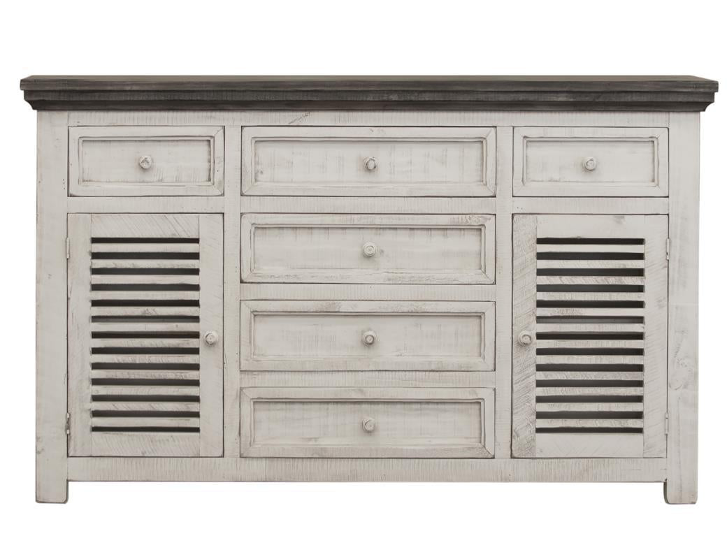 Stone 6 Drawer and 2 Doors Console Ivory and Stone Finish