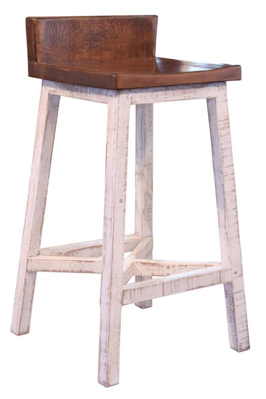 Pueblo White 30” Stool - w/Wooden Seat and Base- White Finish**