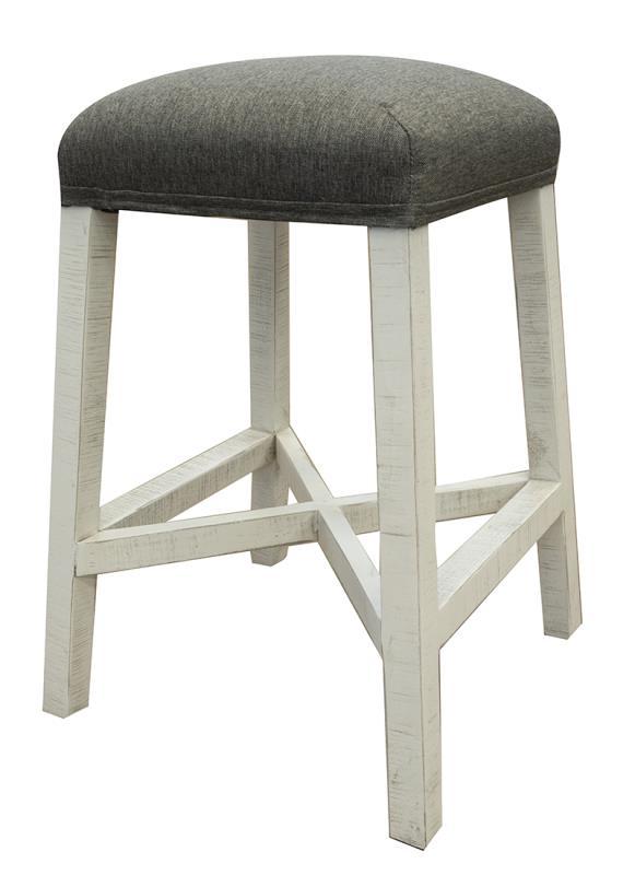 Stone 24” Stool w/Fabric Seat and Ivory finish