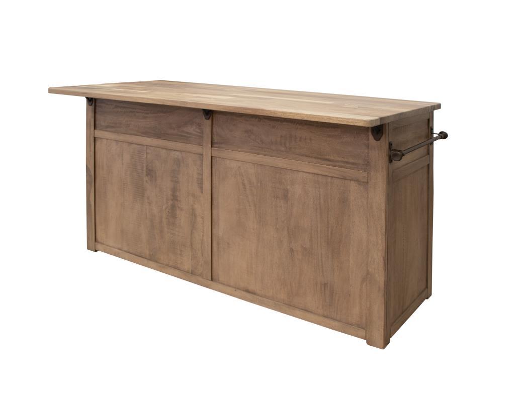 Natural Parota Kitchen Island w/ 4 Doors and 2 Drawers