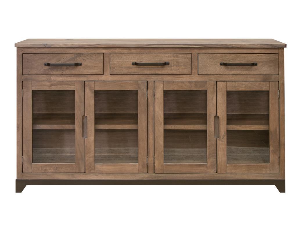 Natural Parota 3 Drawers and 4 Glass Doors, Console