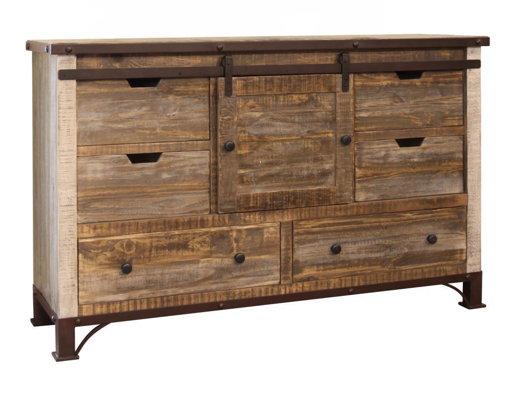 Antique Multicolor 6 Drawer, 1 Sliding Door, Dresser