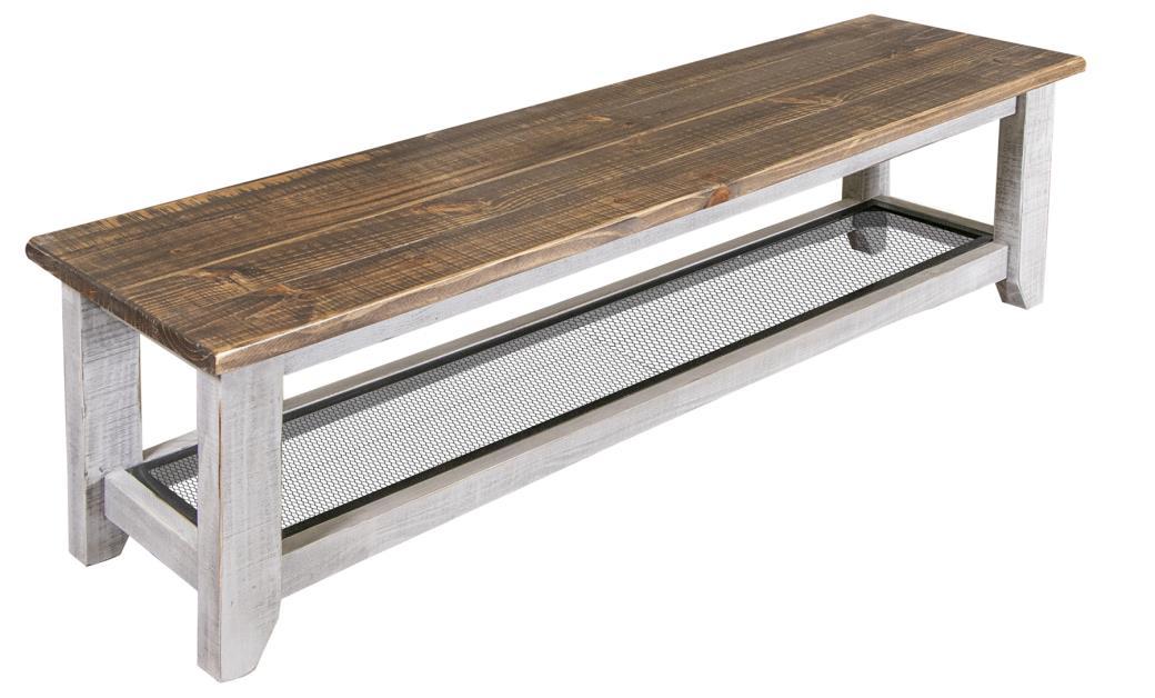 Pueblo Gray Solid Wood Bench w/Iron Shelf