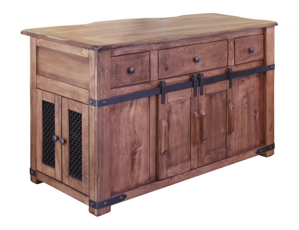 Parota 3 Drawer Kitchen Island w/2 sliding doors, 2 Mesh doors on each side