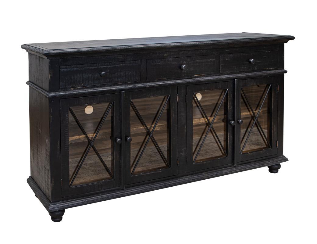 Vintage Black 70" Console 3 Drawers, 4 Doors - Charcoal finish