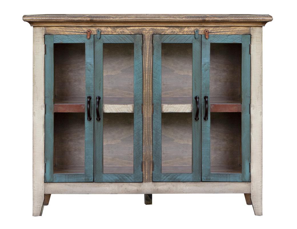 Antique Multicolor 50" Console w/4 Glass Doors, Multi-Color Finish