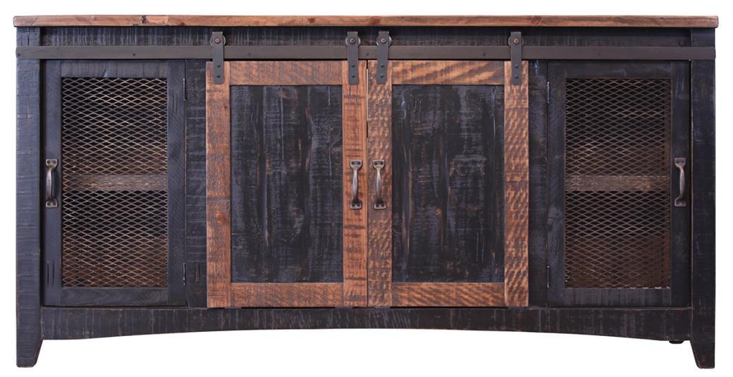 Pueblo Black TV-Stand w/2 Doors, 2 Mesh Doors
