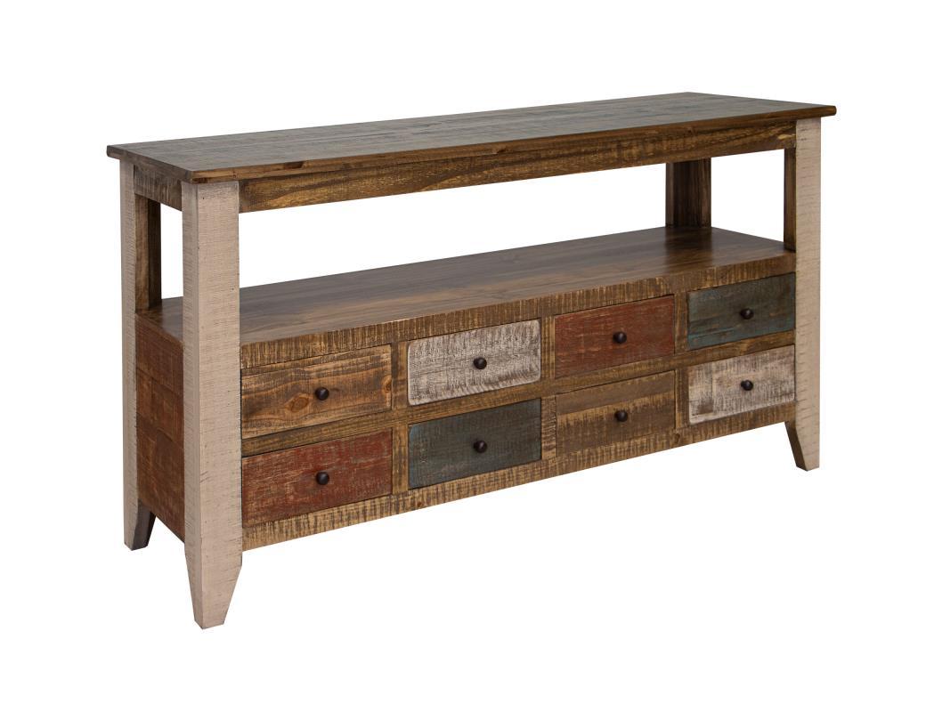 Antique Multicolor Sofa Table w/8 Drawers