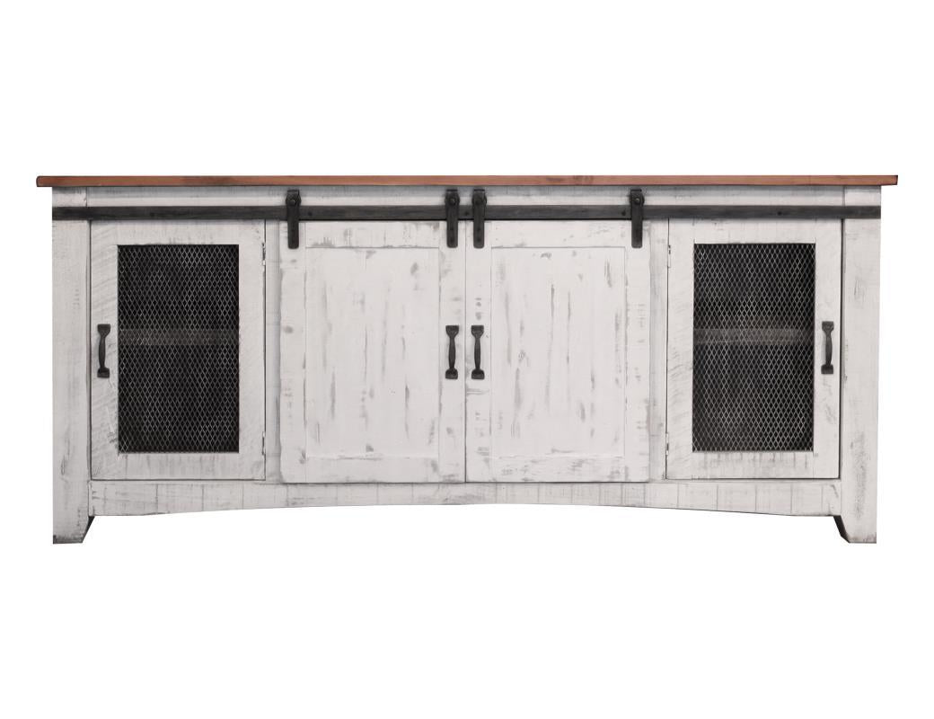 Pueblo White 80" TV Stand w/4 doors and Shelves