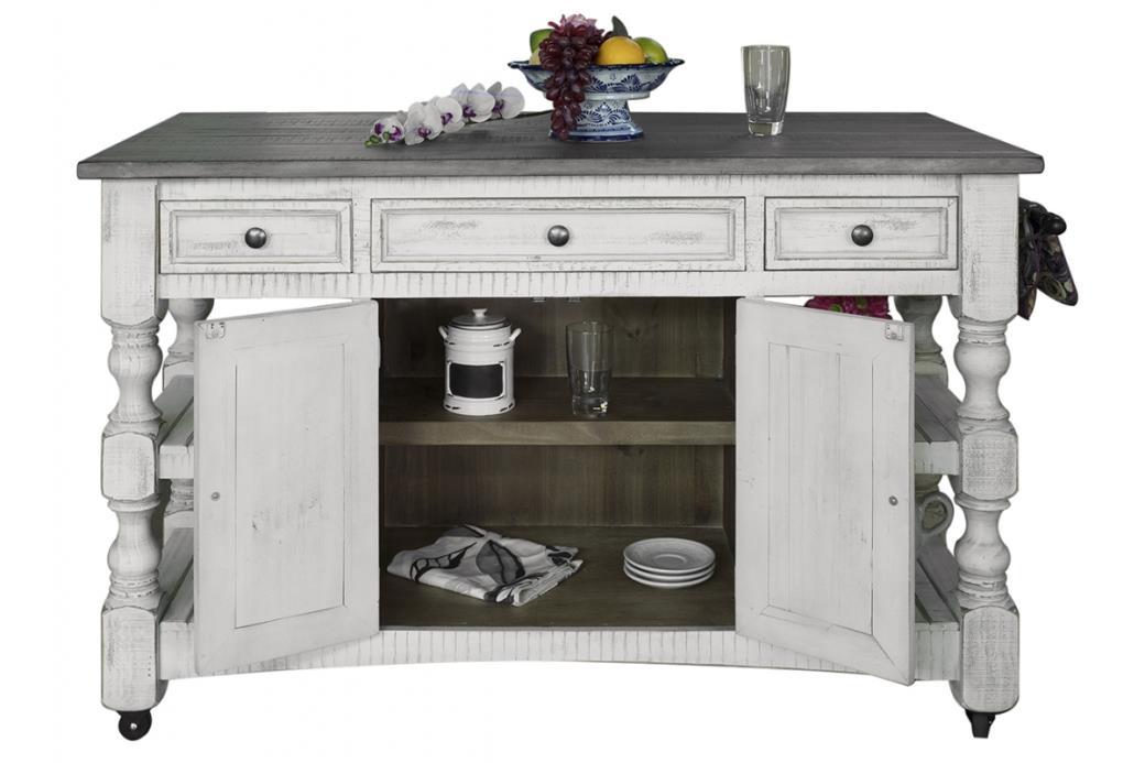 Stone Kitchen Island w/3 Drawer, 2 doors, 4 Shelves and casters
