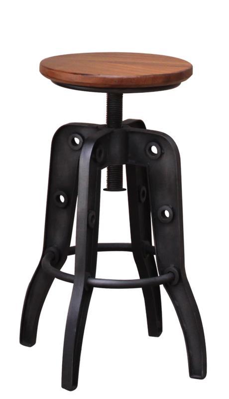 Parota 24-30" Adjustable Height Swivel Stool, wooden seat
