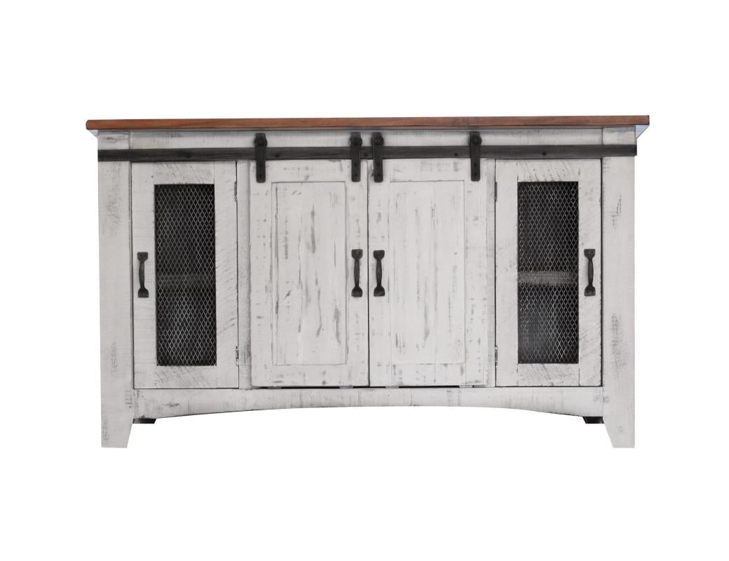 Pueblo White 60" TV Stand w/4 doors and Shelves