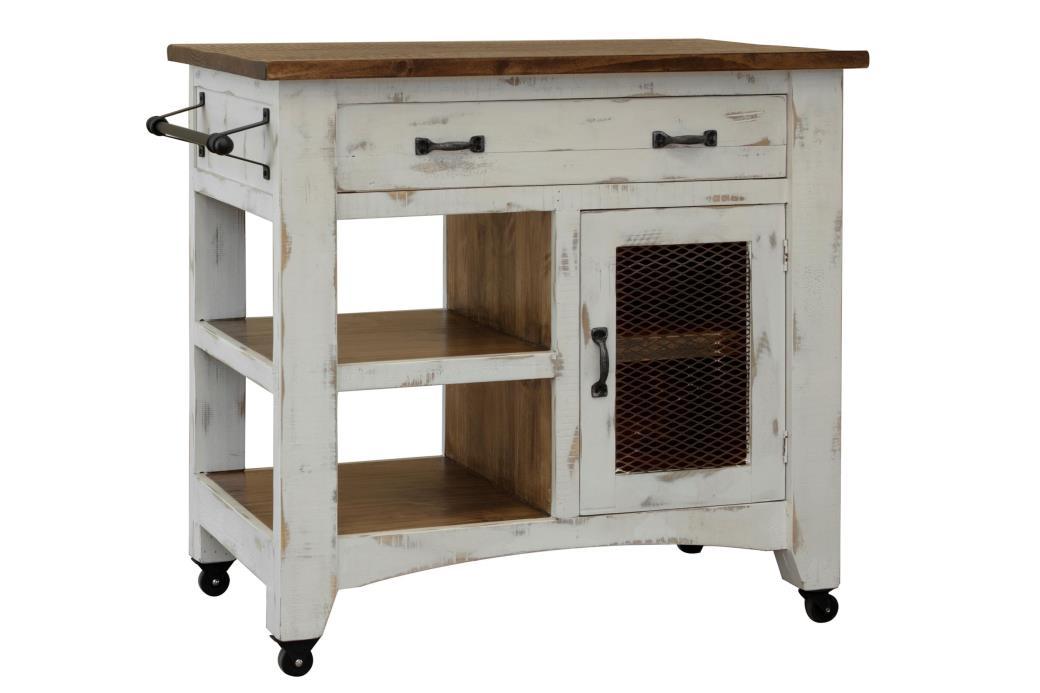 Pueblo White 1 Drawer, 1 Mesh Door Kitchen Island - White finish