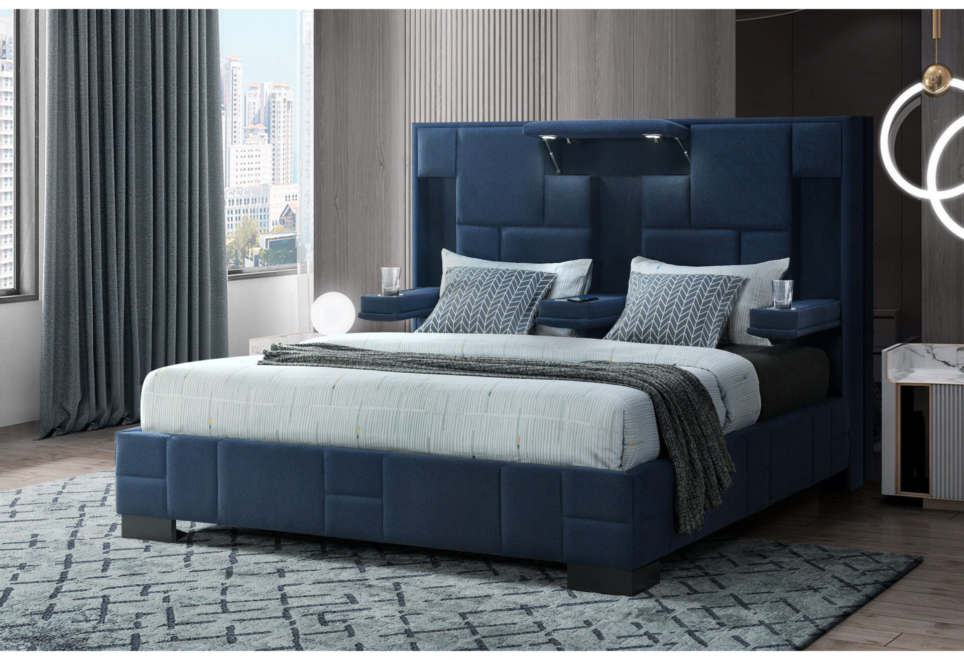 Oscar Navy Blue Bed No Wood Trim