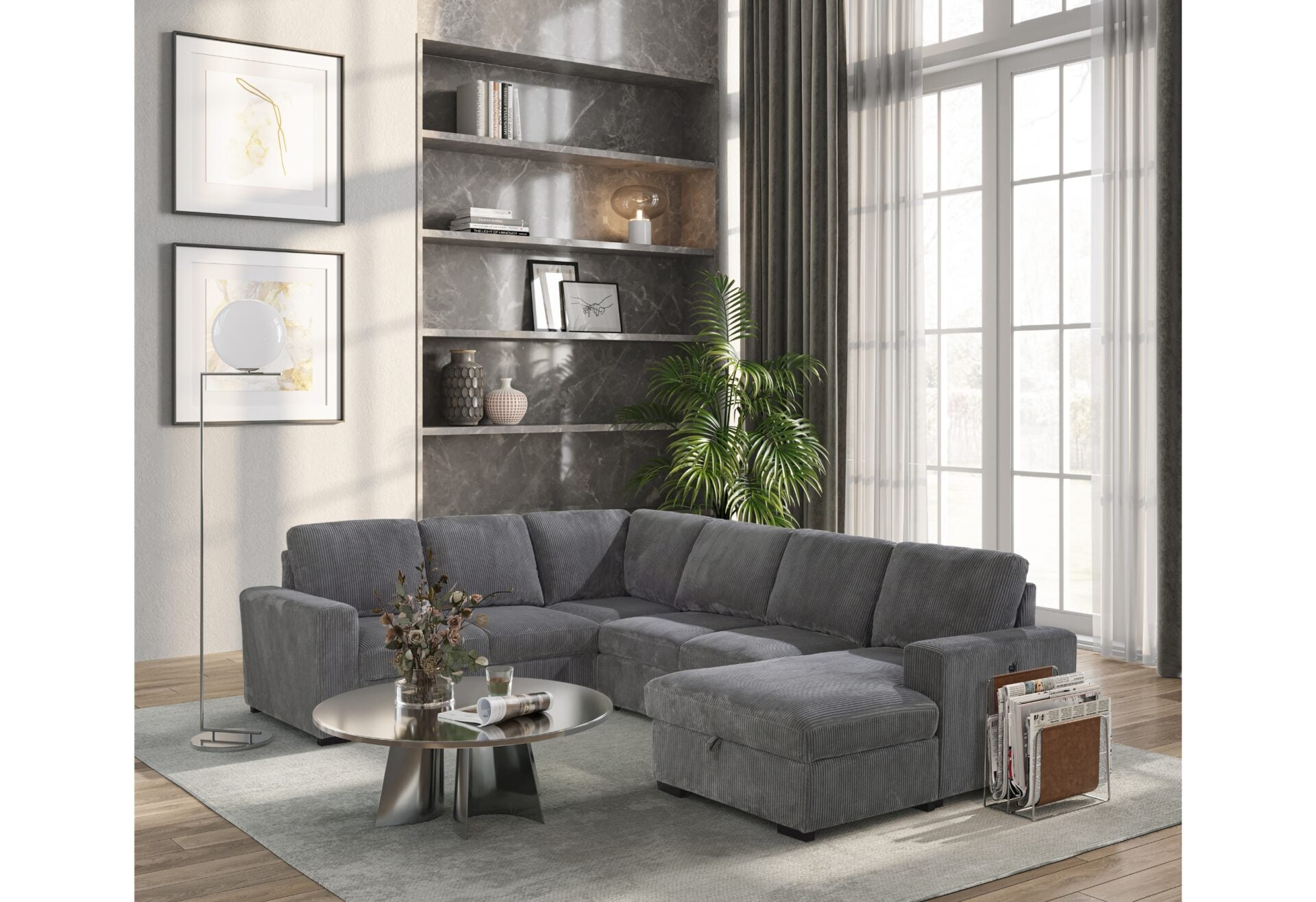 U2660 Grey Sectional With Pull Out