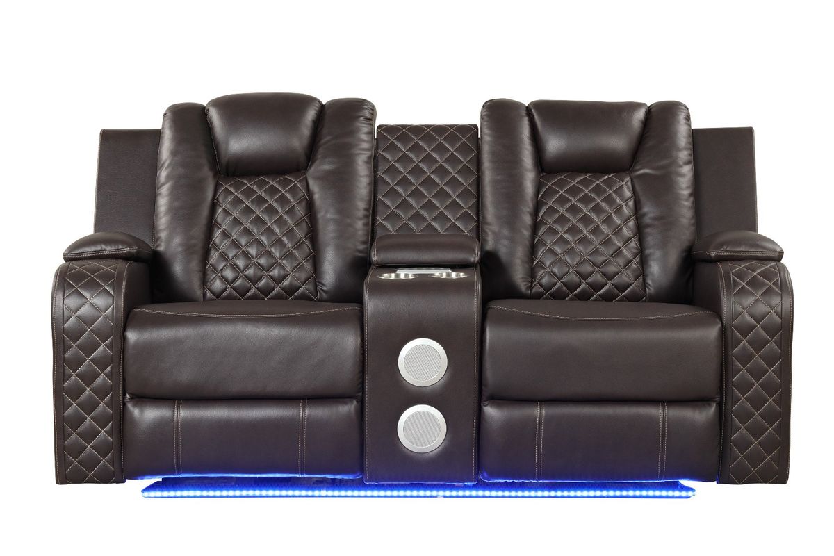 Galaxy Home Benz LED & Power Reclining Loveseat in Brown image