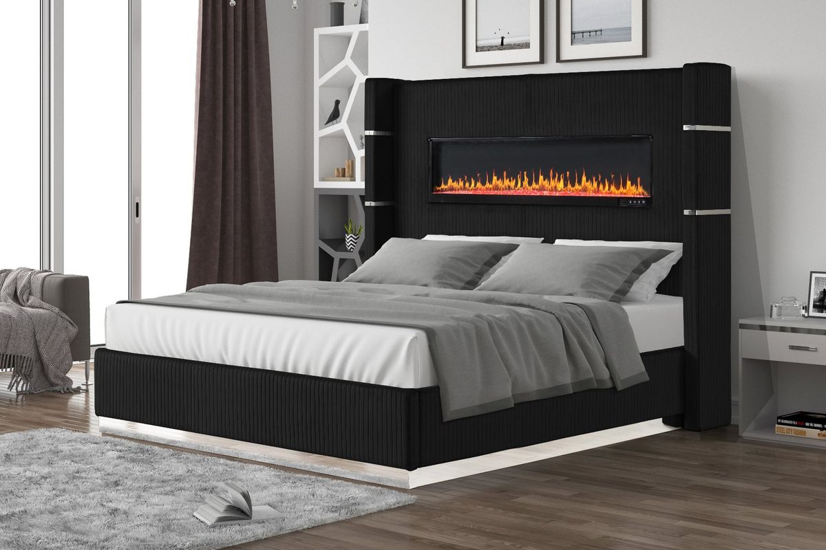 Galaxy Home Lizelle King Bed in with Ambient Lighting in Black