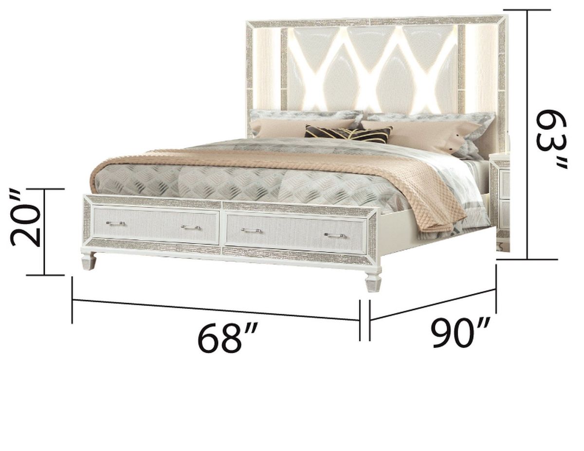 Galaxy Home Crystal Queen Bed in White