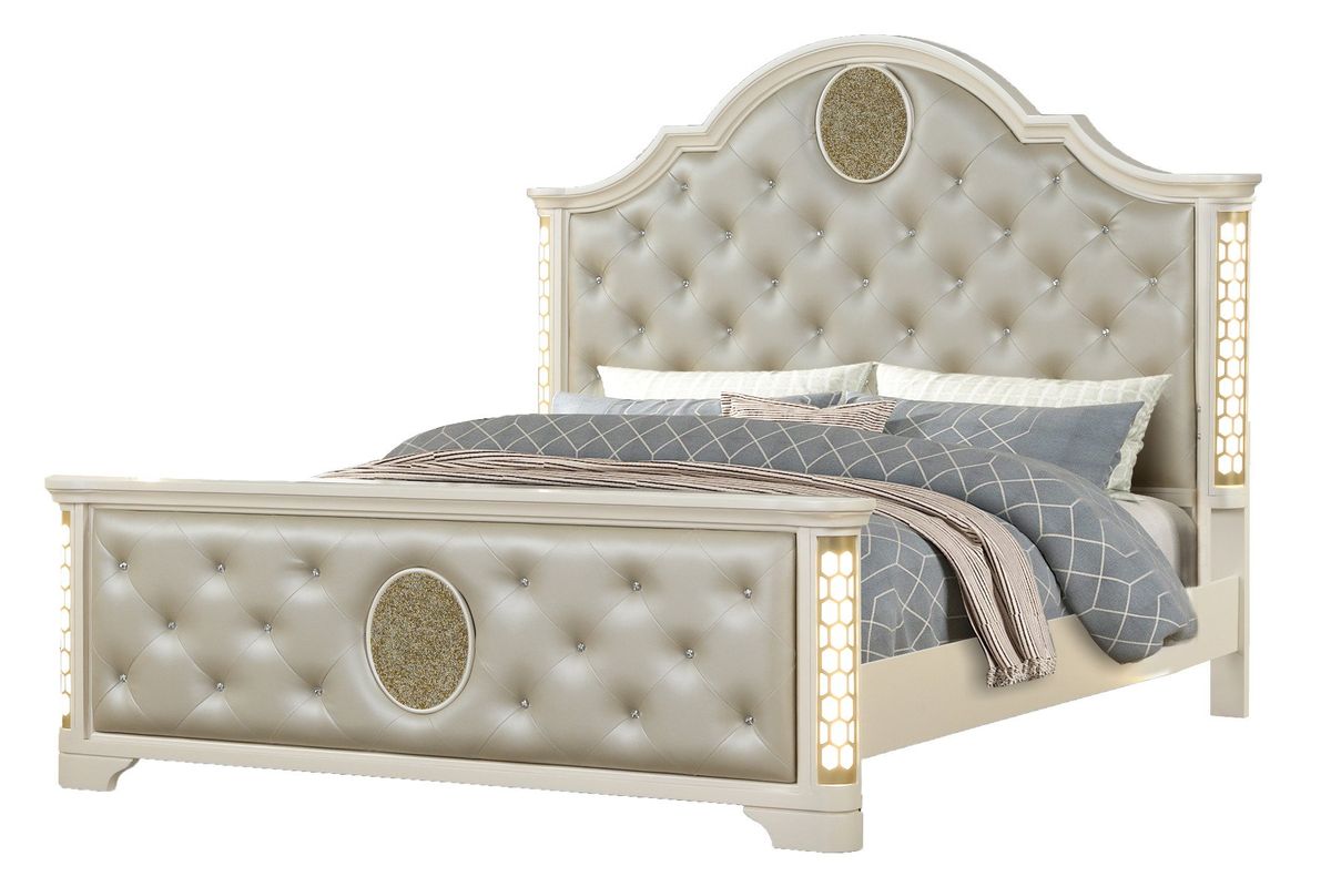 Galaxy Home Jasmine Queen Bed in with LED in Beige