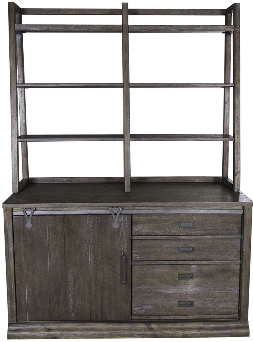 Liberty Stone Brook Computer Credenza with Hutch in Rustic Saddle image