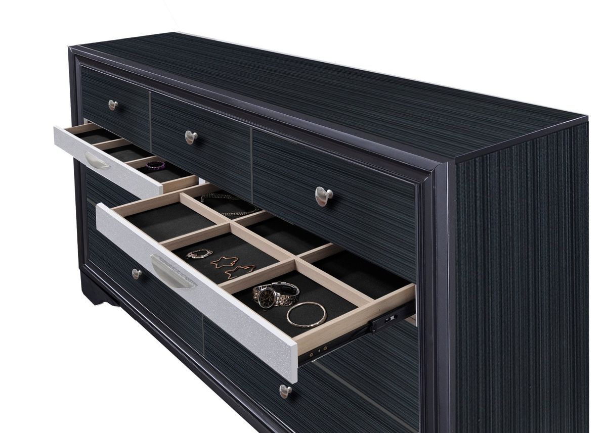 Galaxy Home Matrix 7 Drawer Dresser in Black