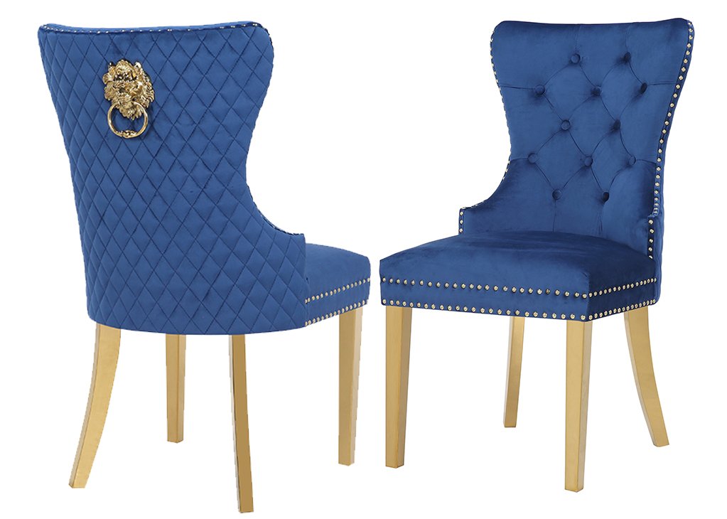 Galaxy Home Simba Gold Legs Dining Chair (Set of 2) in Blue image