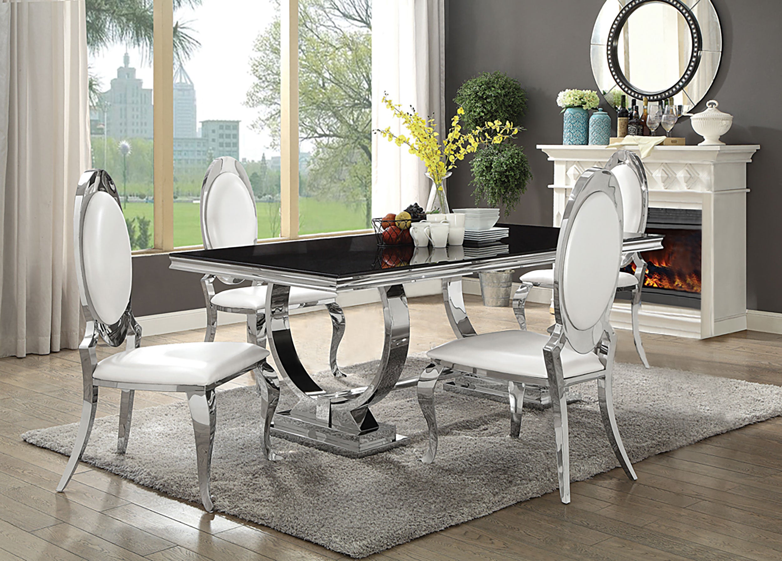 Antoine Rectangular Glass Top Dining Set Chrome