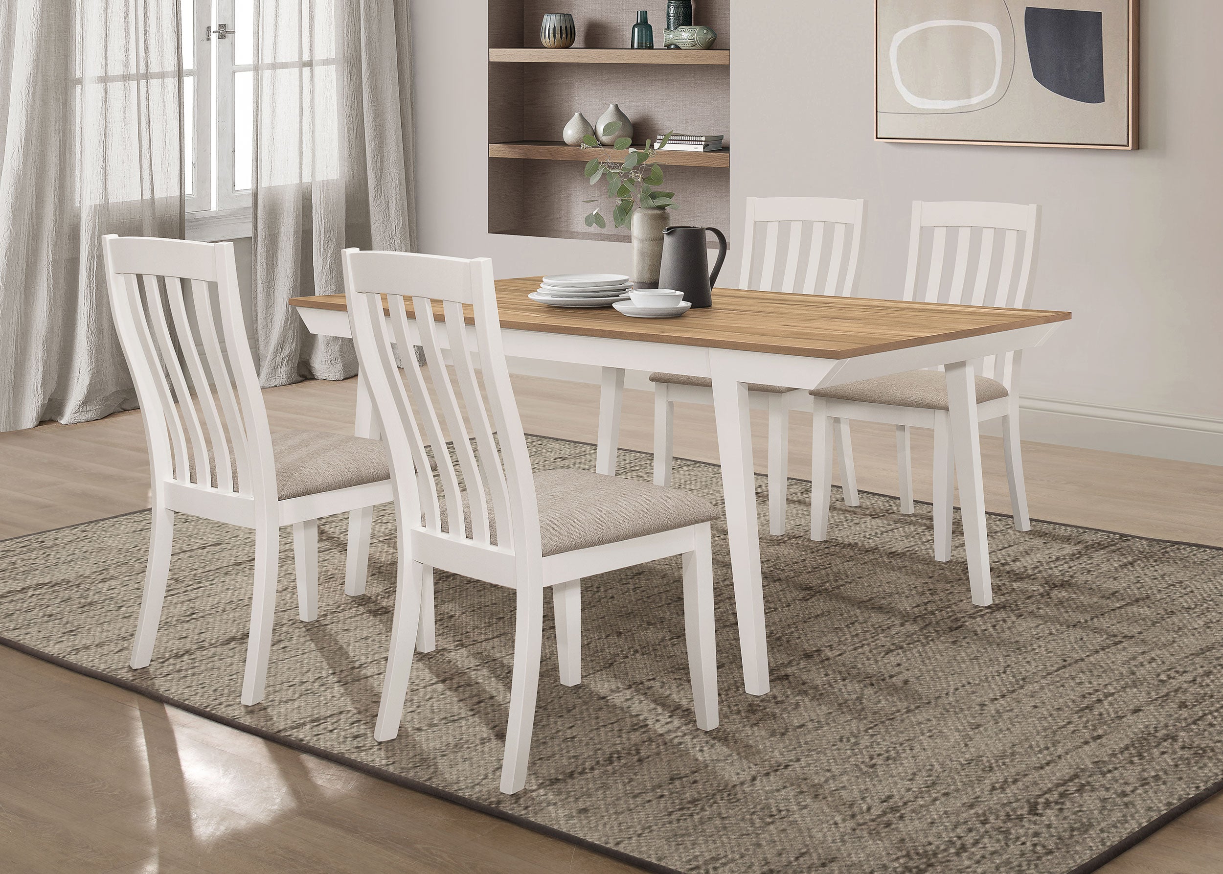 Anwar Rectangular Dining Table Set Natural Acacia and Off White image