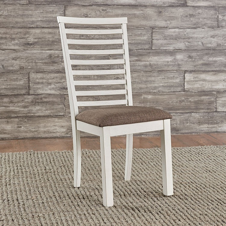 Liberty Furniture Brook Bay Uph Ladder Back Side Chair (Set of 2) in Textured White