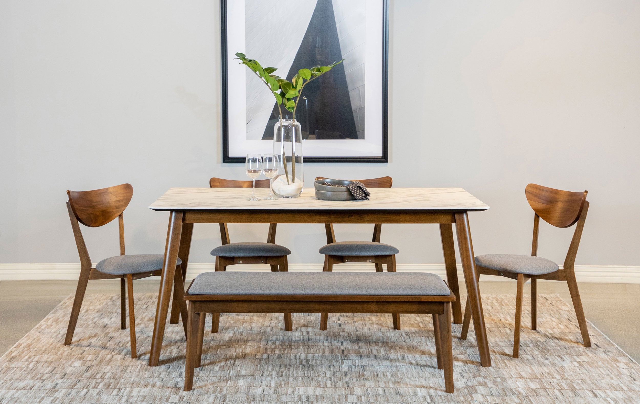 Everett Faux Marble Top Dining Table Natural Walnut and Grey