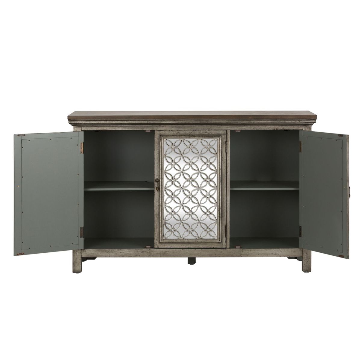 Liberty Furniture Westridge 3 Door Accent Cabinet in Wire Brushed Gray and White