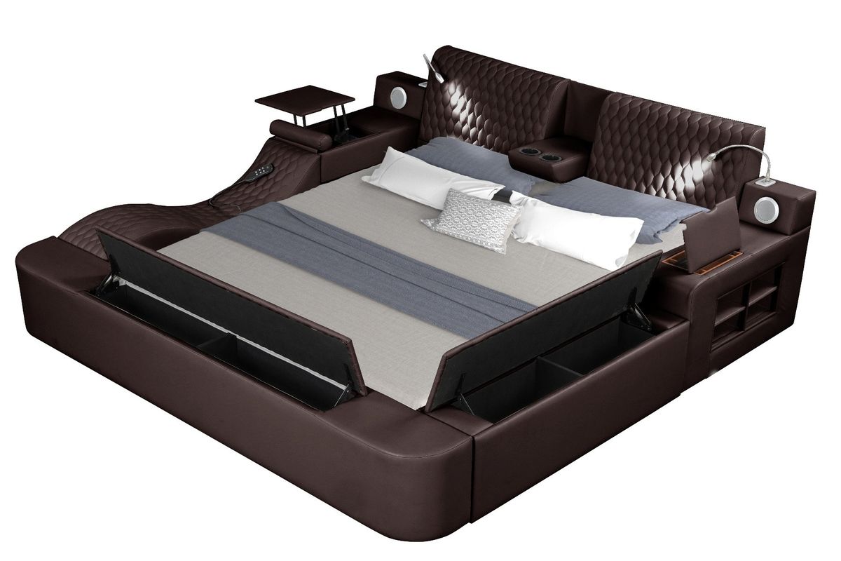 Galaxy Home Zoya Smart Multifunctional Queen Size Bed Made w/ Wood In Brown