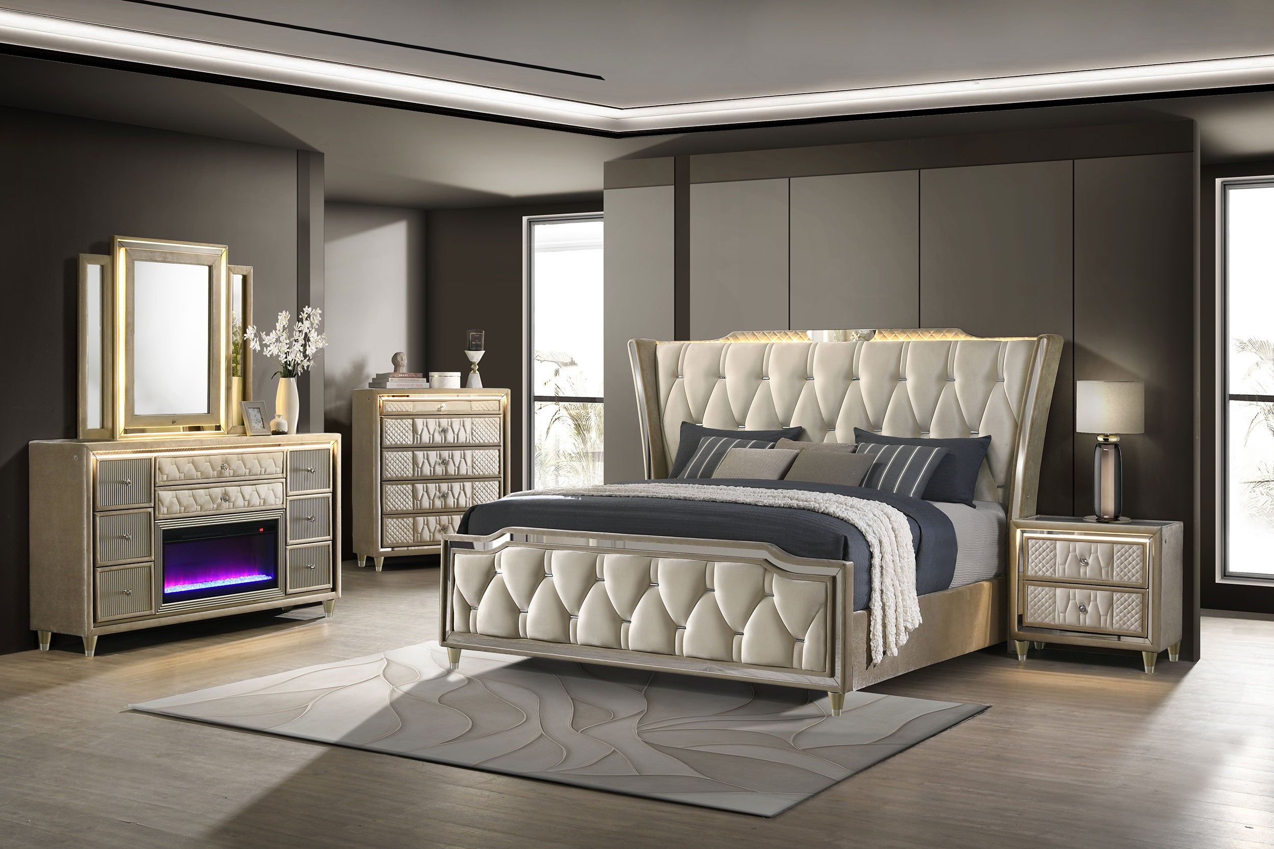 Lorient Wingback Bed with LED Lighting