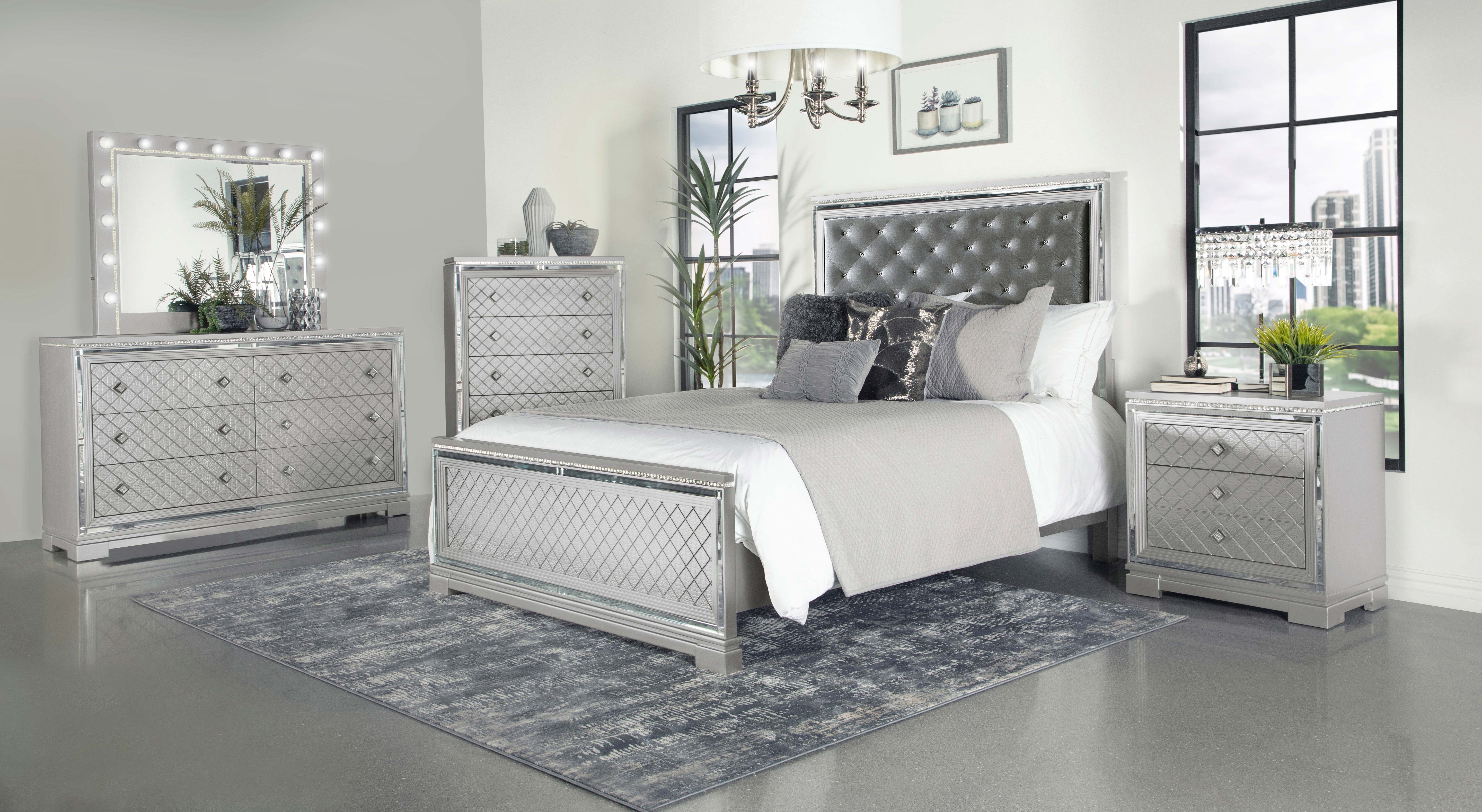 Eleanor Upholstered Tufted Bedroom Set Metallic