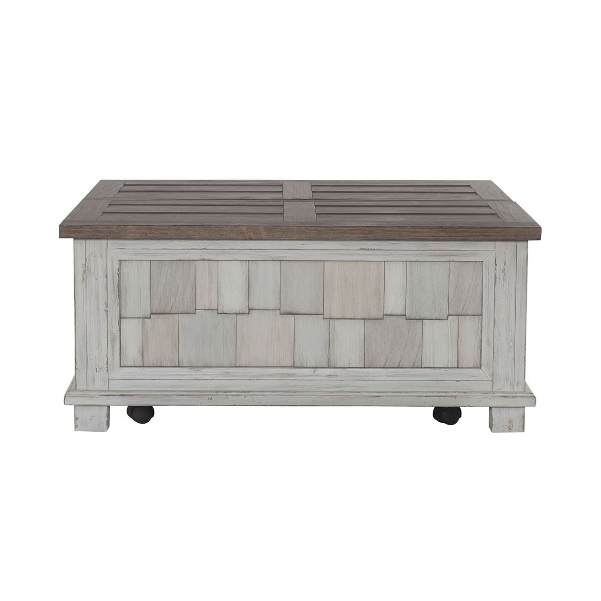 Liberty Furniture River Place Lift Top Storage Cocktail Table in Riverstone White & Tobacco
