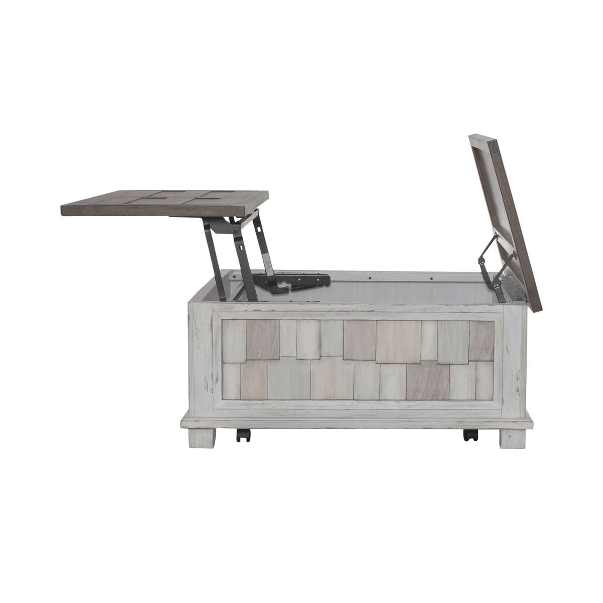 Liberty Furniture River Place Lift Top Storage Cocktail Table in Riverstone White & Tobacco