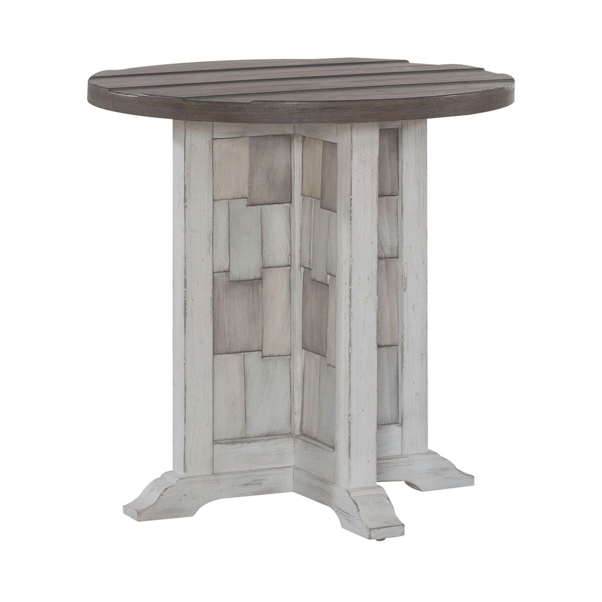Liberty Furniture River Place Round Chairside Table in Riverstone White & Tobacco