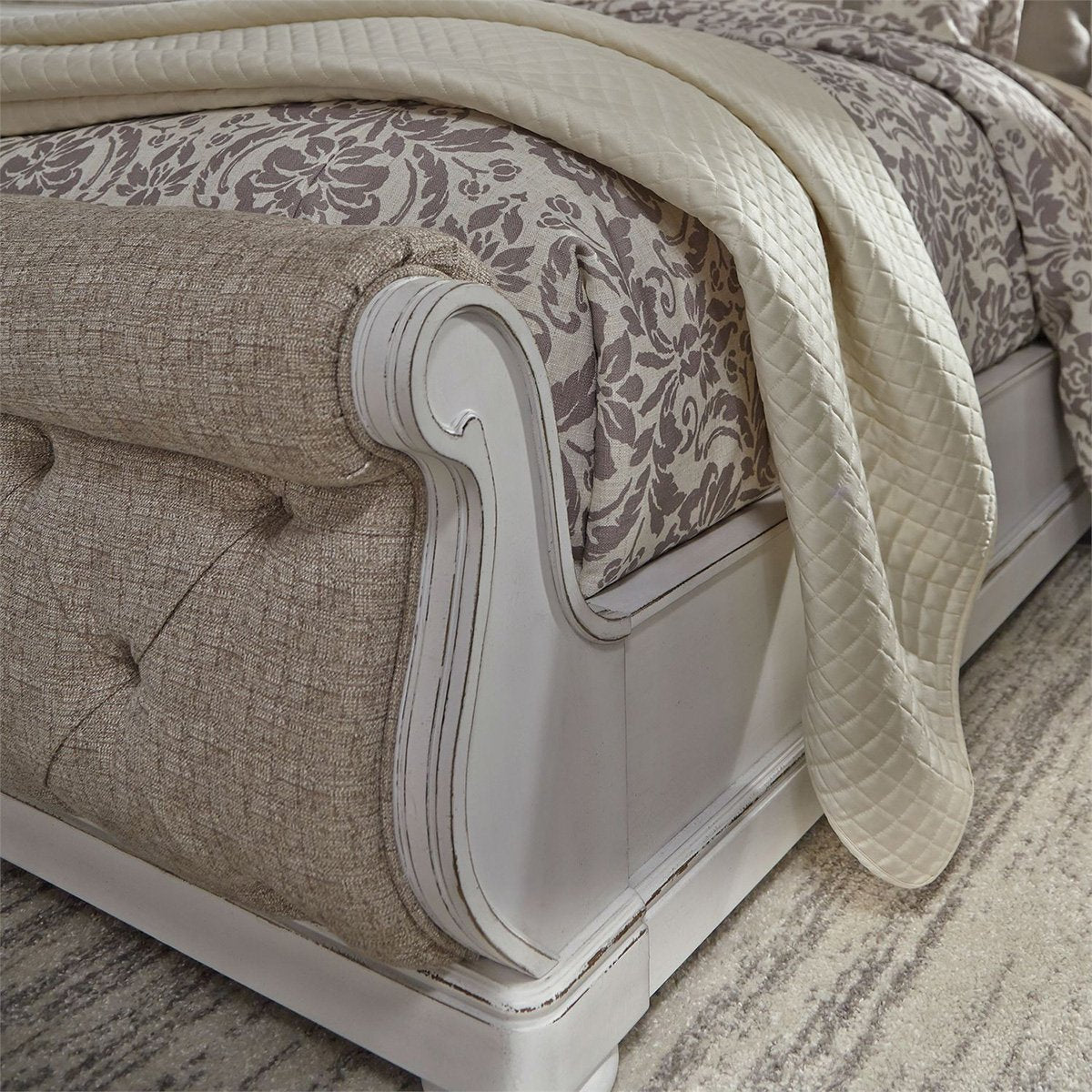 Liberty Magnolia Manor Queen Upholstered Sleigh Bed in Antique White