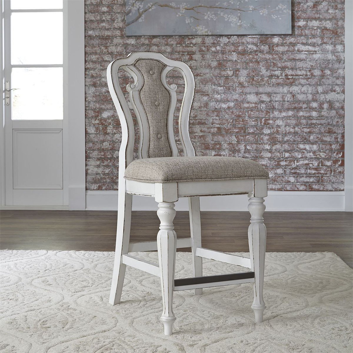 Liberty Furniture Magnolia Manor Upholstered Counter Height Chair in Antique White (Set of 2)