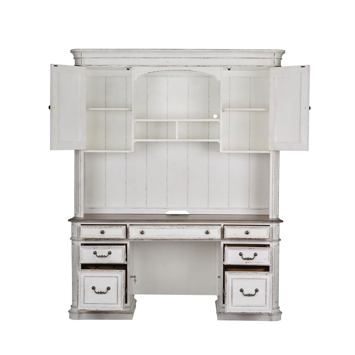 Liberty Magnolia Manor Credenza with Hutch in Antique White 244-HOJ-CHS
