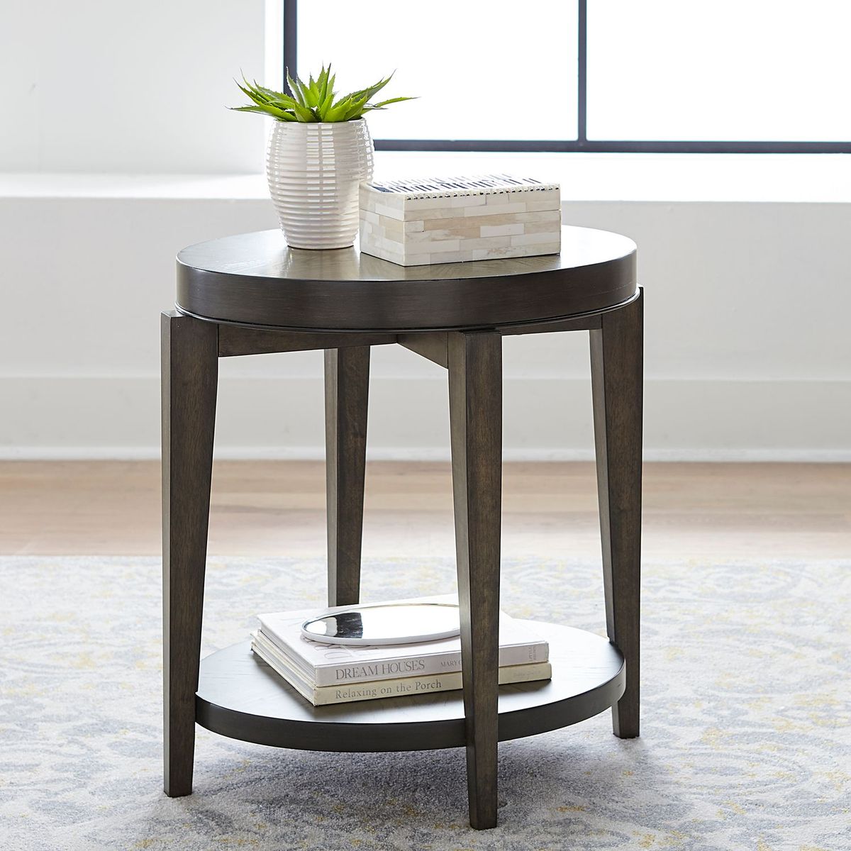 Liberty Furniture Penton Oval Chair Side Table in Espresso Stone