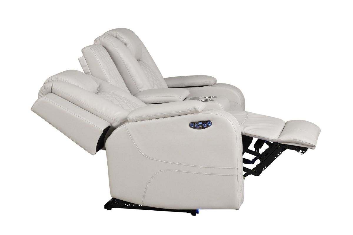 Galaxy Home Benz LED & Power Reclining Loveseat in Ice/ White