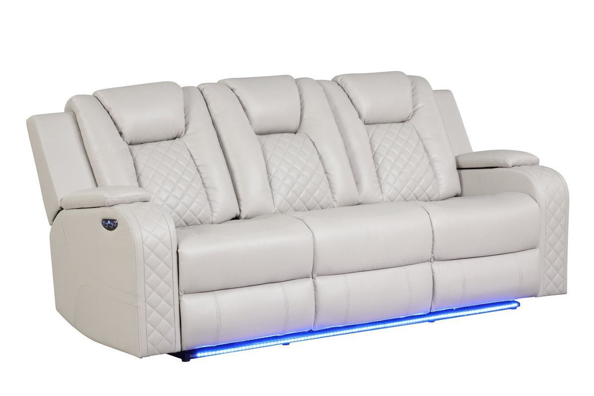 Galaxy Home Benz LED & Power Reclining Sofa in Ice/White