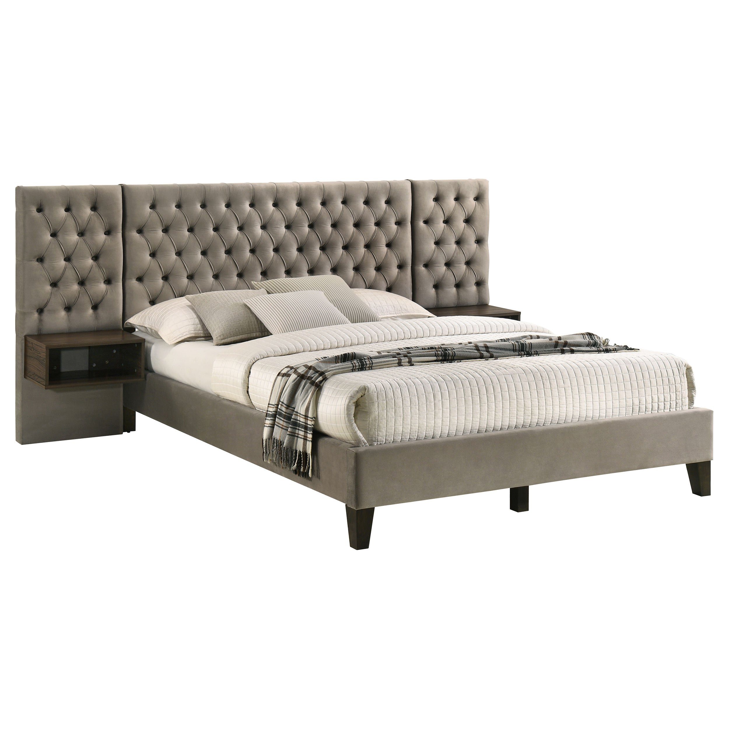 Marley Wall Panel Platform Bed with Attached Nightstands