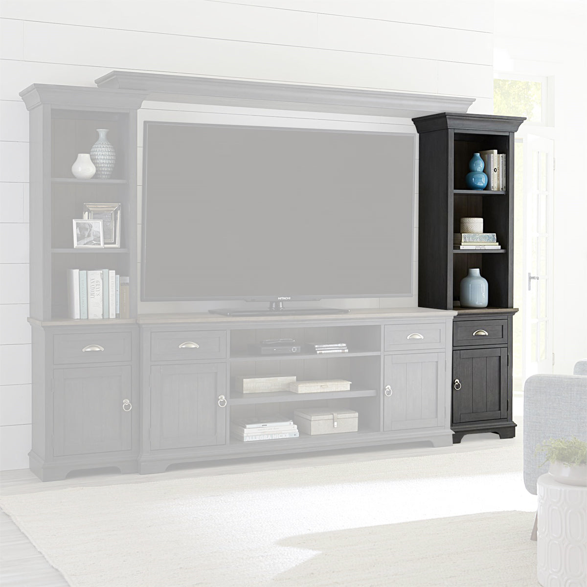 Liberty Furniture Ocean Isle Entertainment Center with Piers in Slate with Weathered Pine