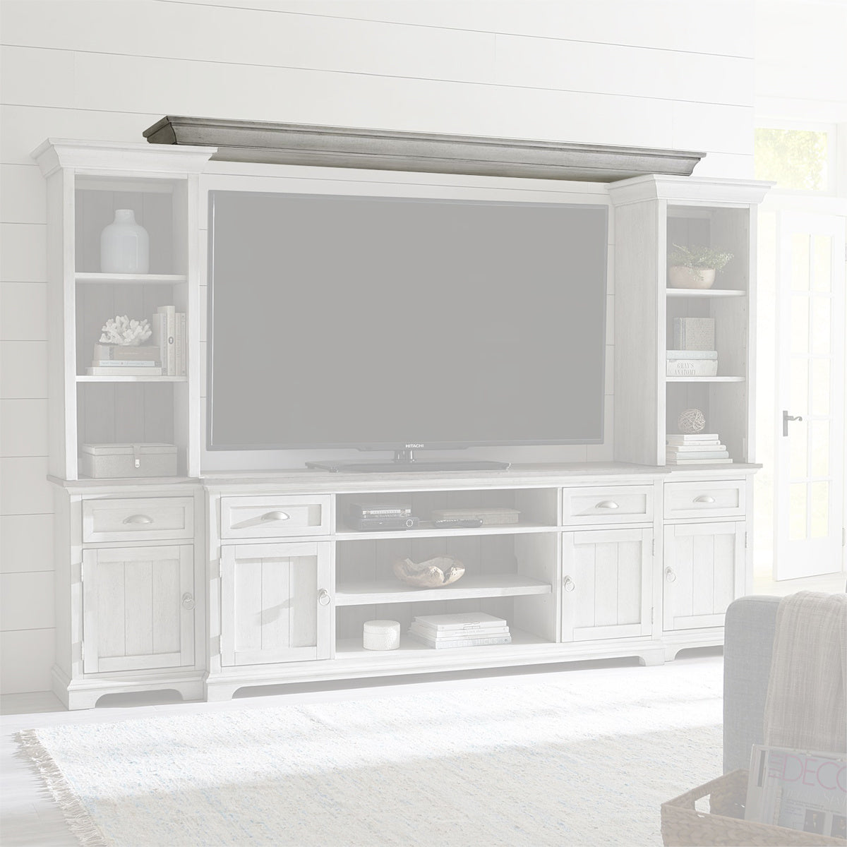 Liberty Furniture Ocean Isle Entertainment Center with Piers in Antique White with Weathered Pine 303W-ENTW-ECP
