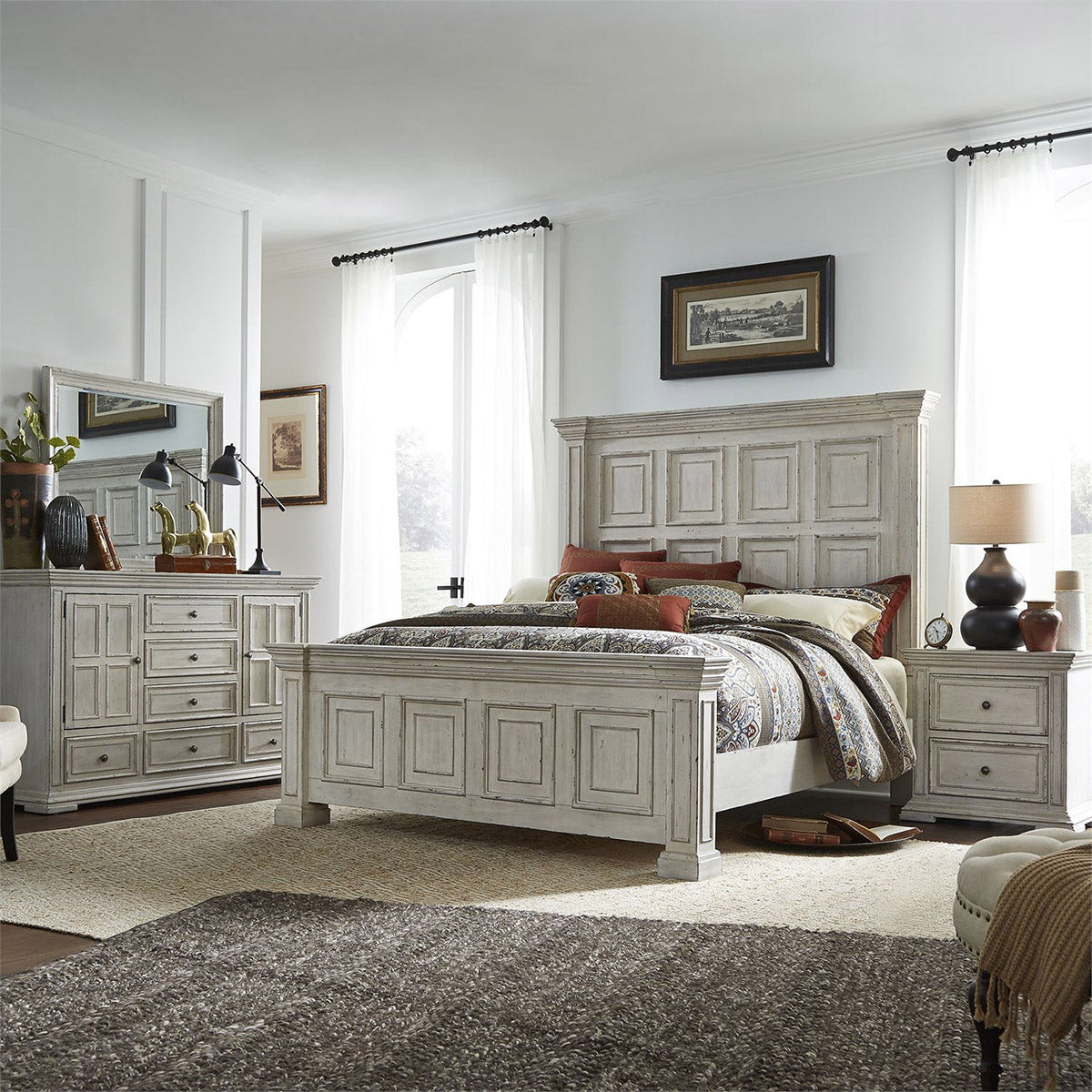 Liberty Furniture Big Valley Cal King Panel Bed in Whitestone